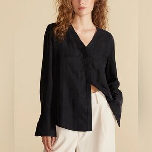 NWT Dree Cupro V Neck Blouse Black Long Sleeve Amour Vert